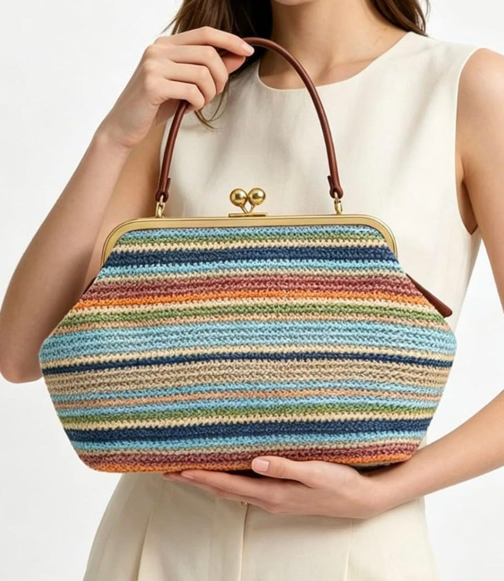 Crescent Rainbow Straw Bag - Big