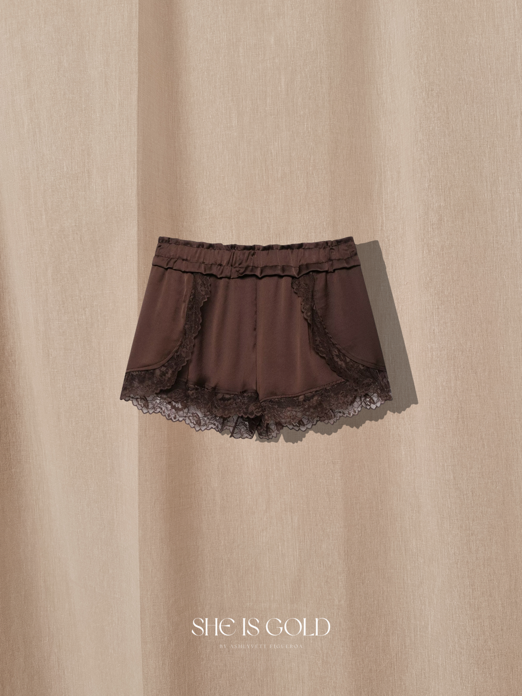 Brown Lace Satin Shorts