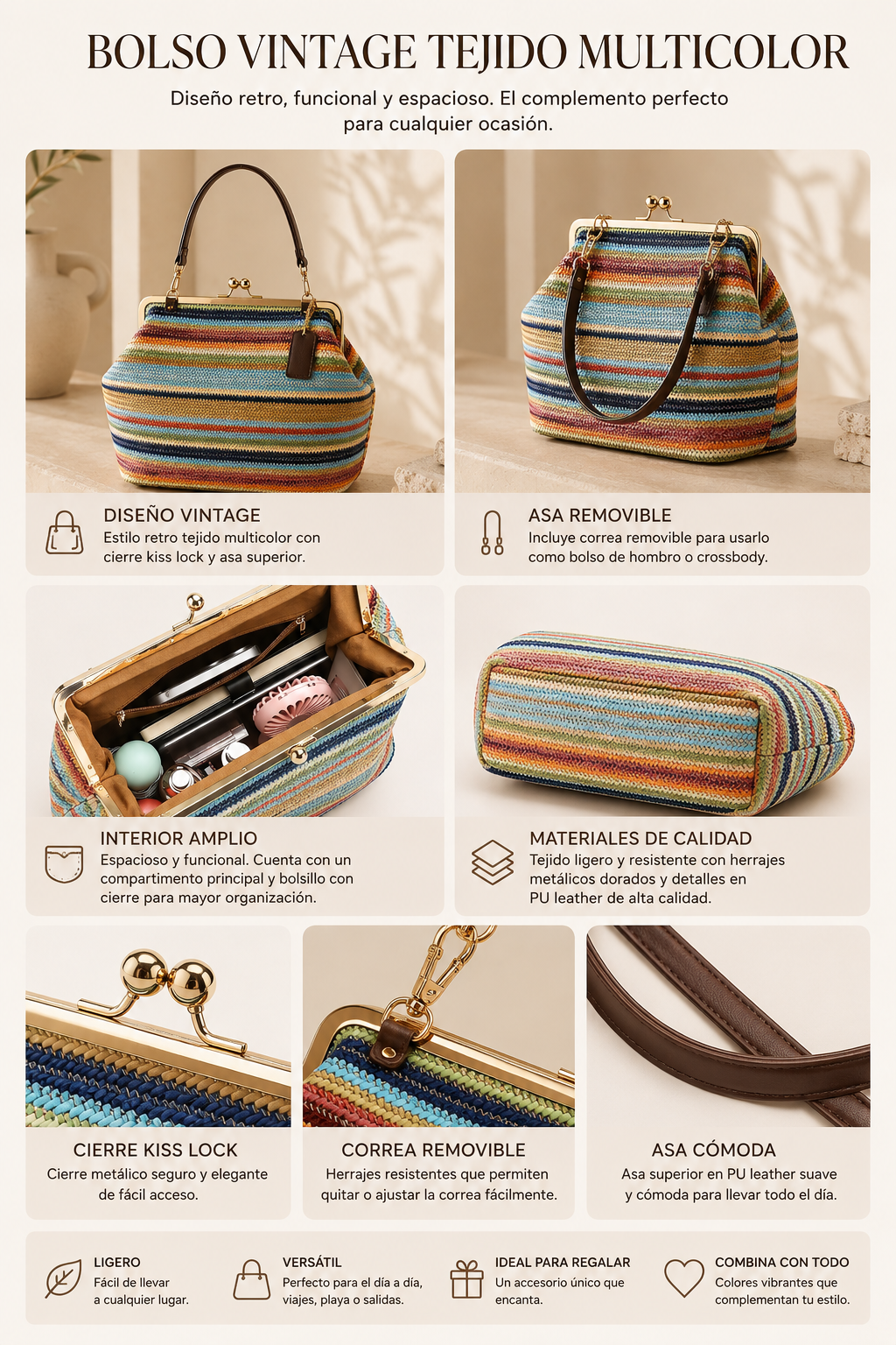 Crescent Rainbow Straw Bag - Big