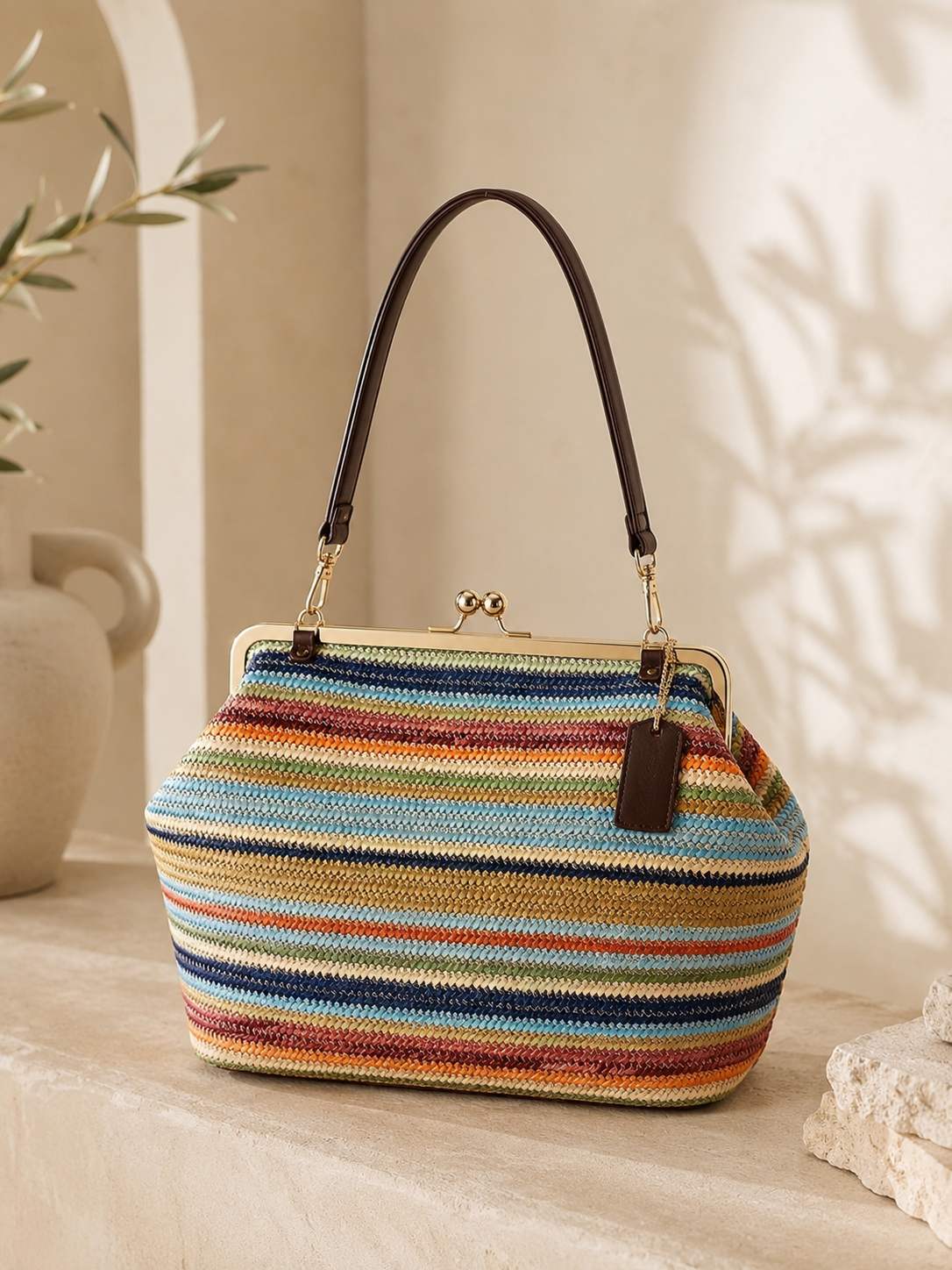 Crescent Rainbow Straw Bag - Big