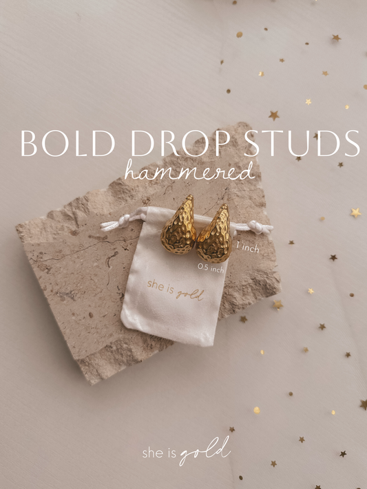 Bold Drop Studs - Hammered