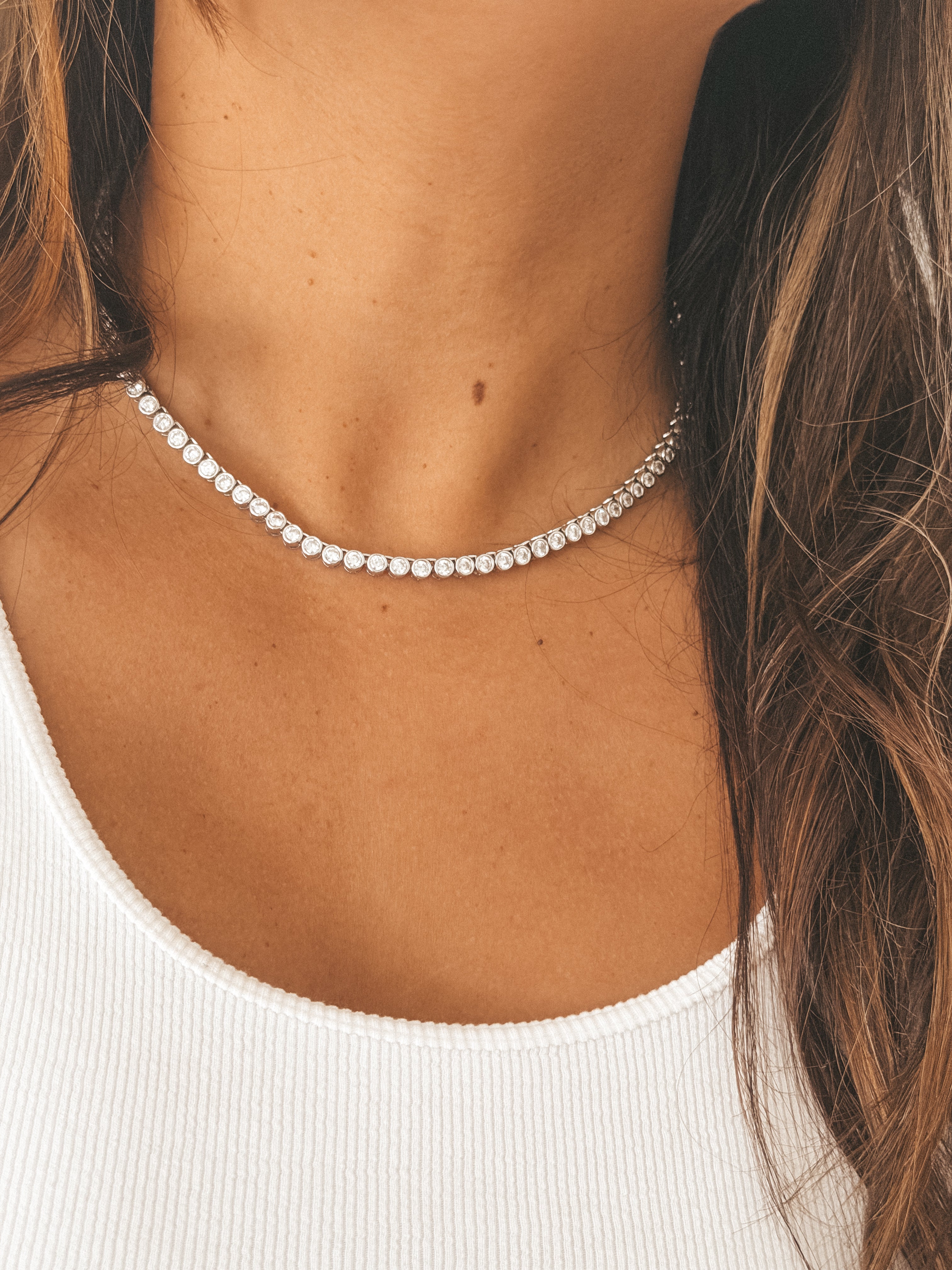 Jordyn Silver Iced Bubble Tennis Necklace