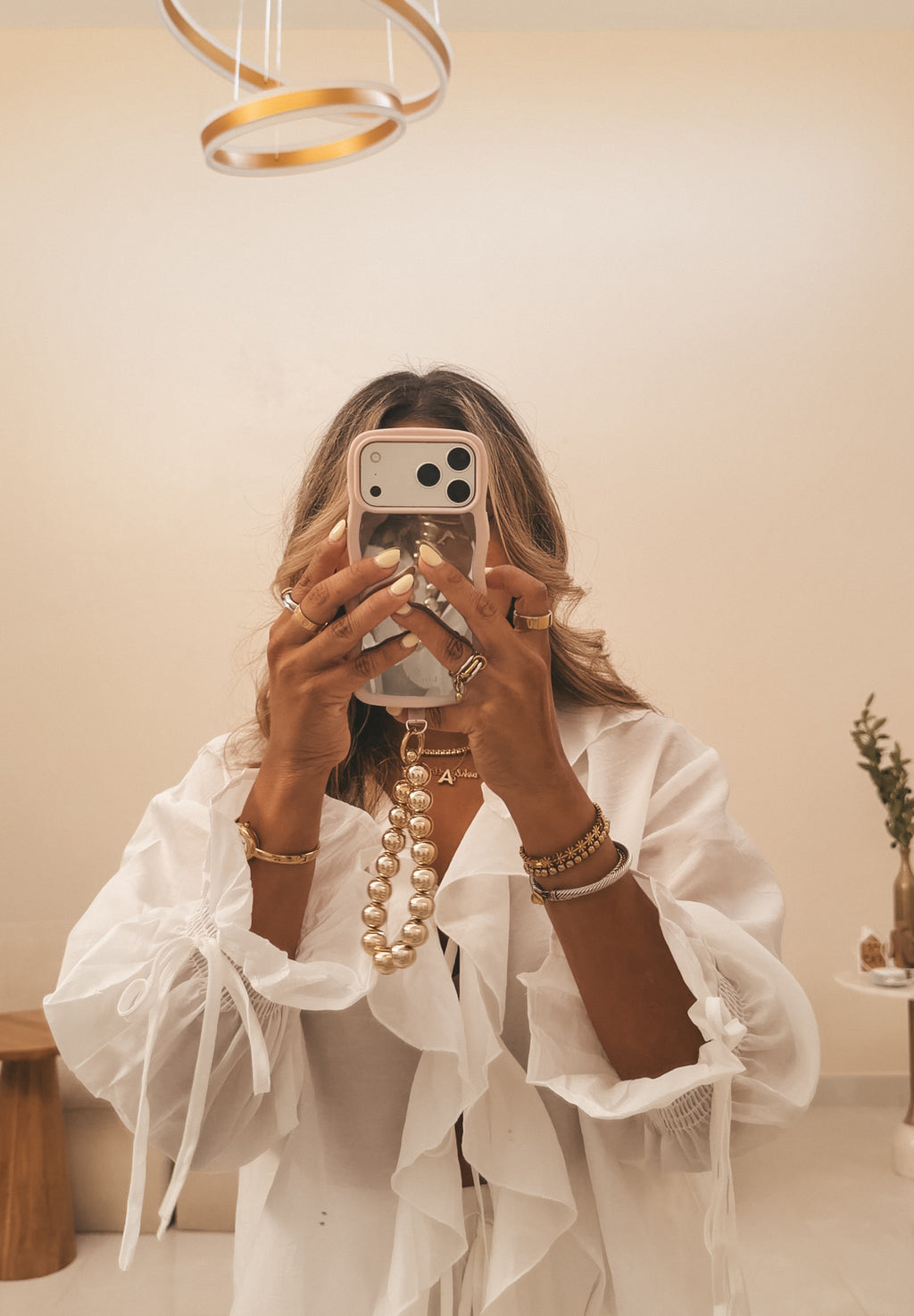Golden Beaded Phone Chain