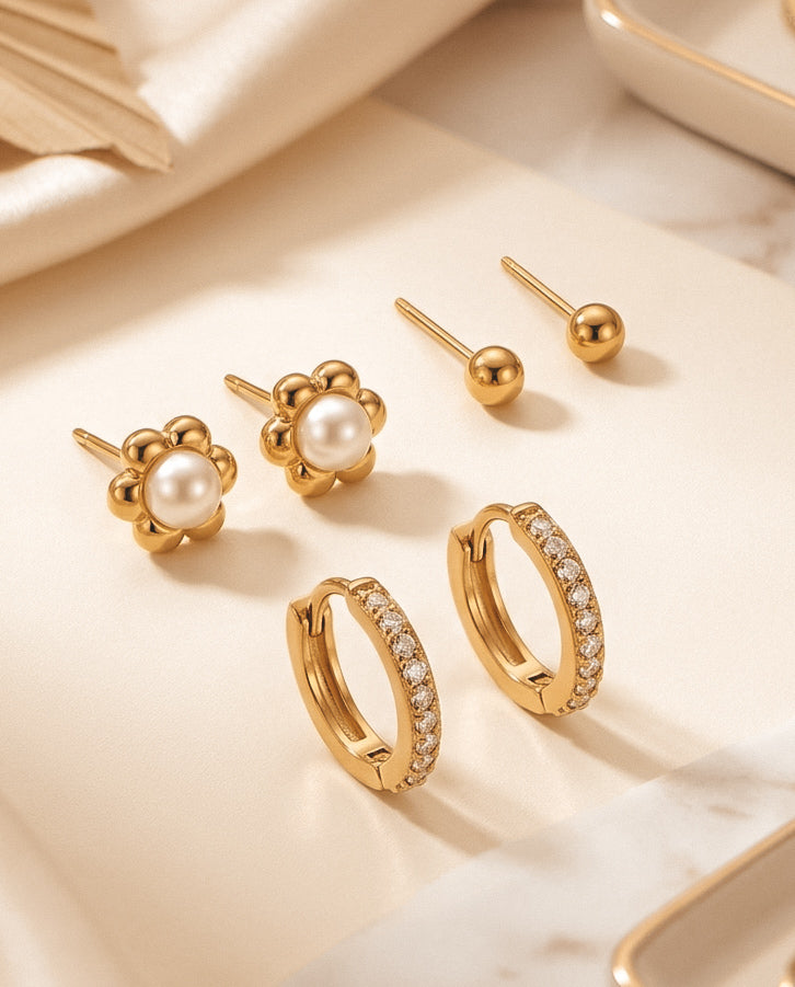 Flower Earring Studs - Set of 3