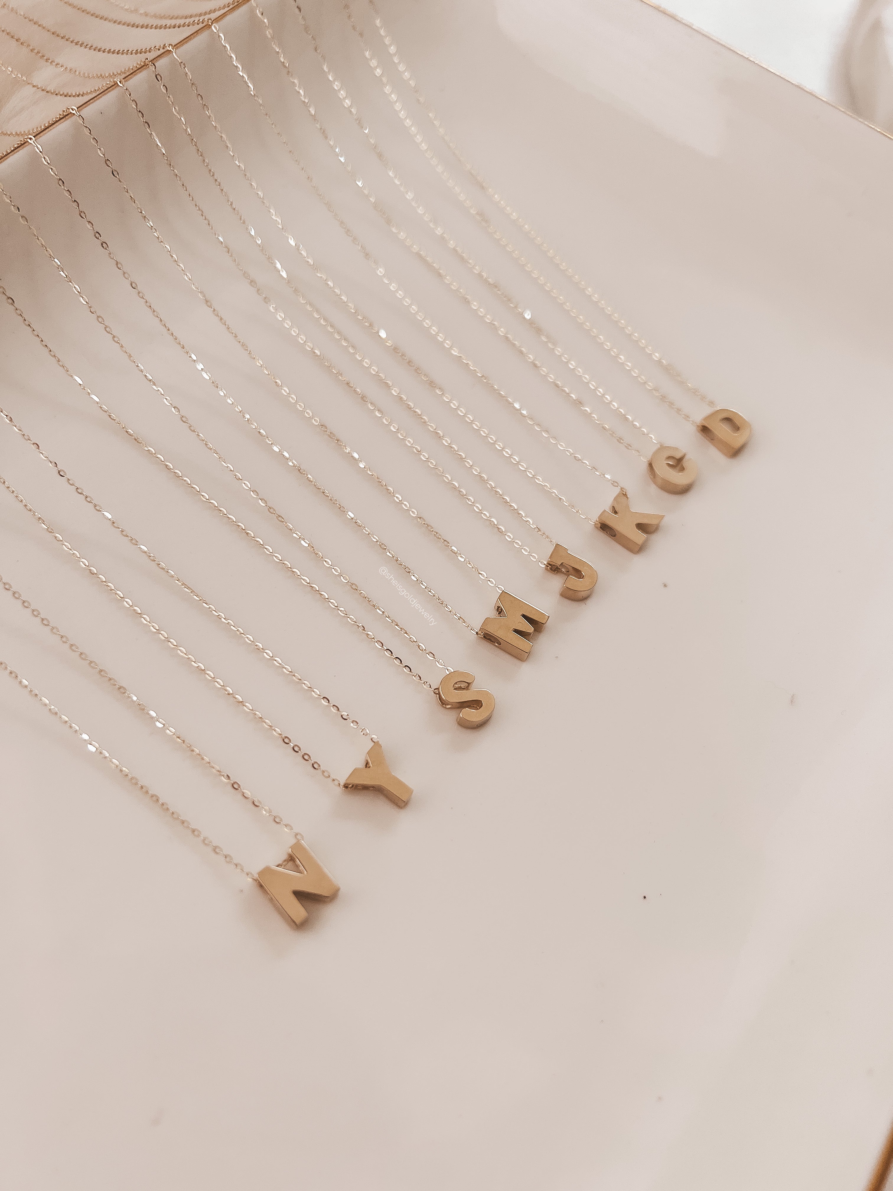 Block Gold Initial Necklace , 14k Solid Gold